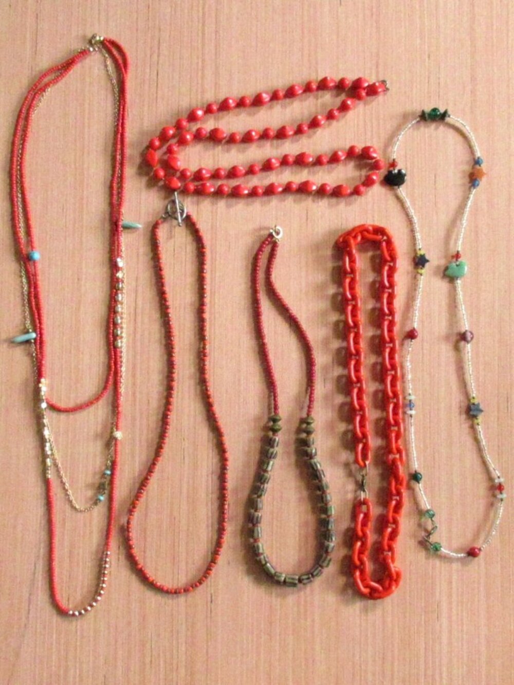Bundle of 6 Necklaces – Vintage Plastic Chain Links + Handmade Beaded Boho Style